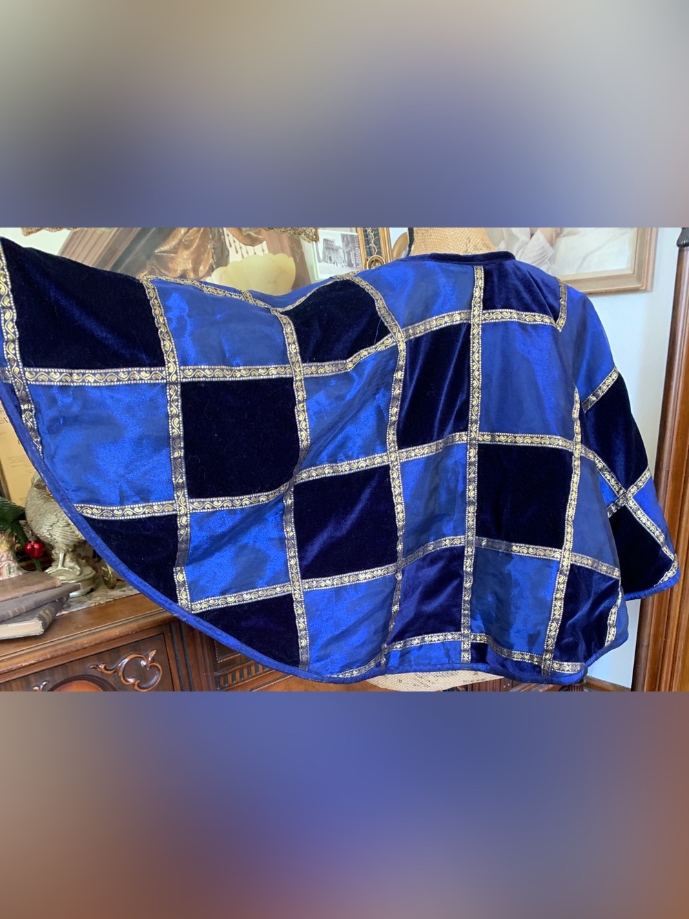 Vintage Theatrical Velvet Metallic Renaissance-inspired Cape Shawl Blouse